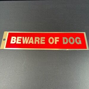 2 in. x 8 in. 3M Adhesive Metal Beware of Dog Sign Red and Silver